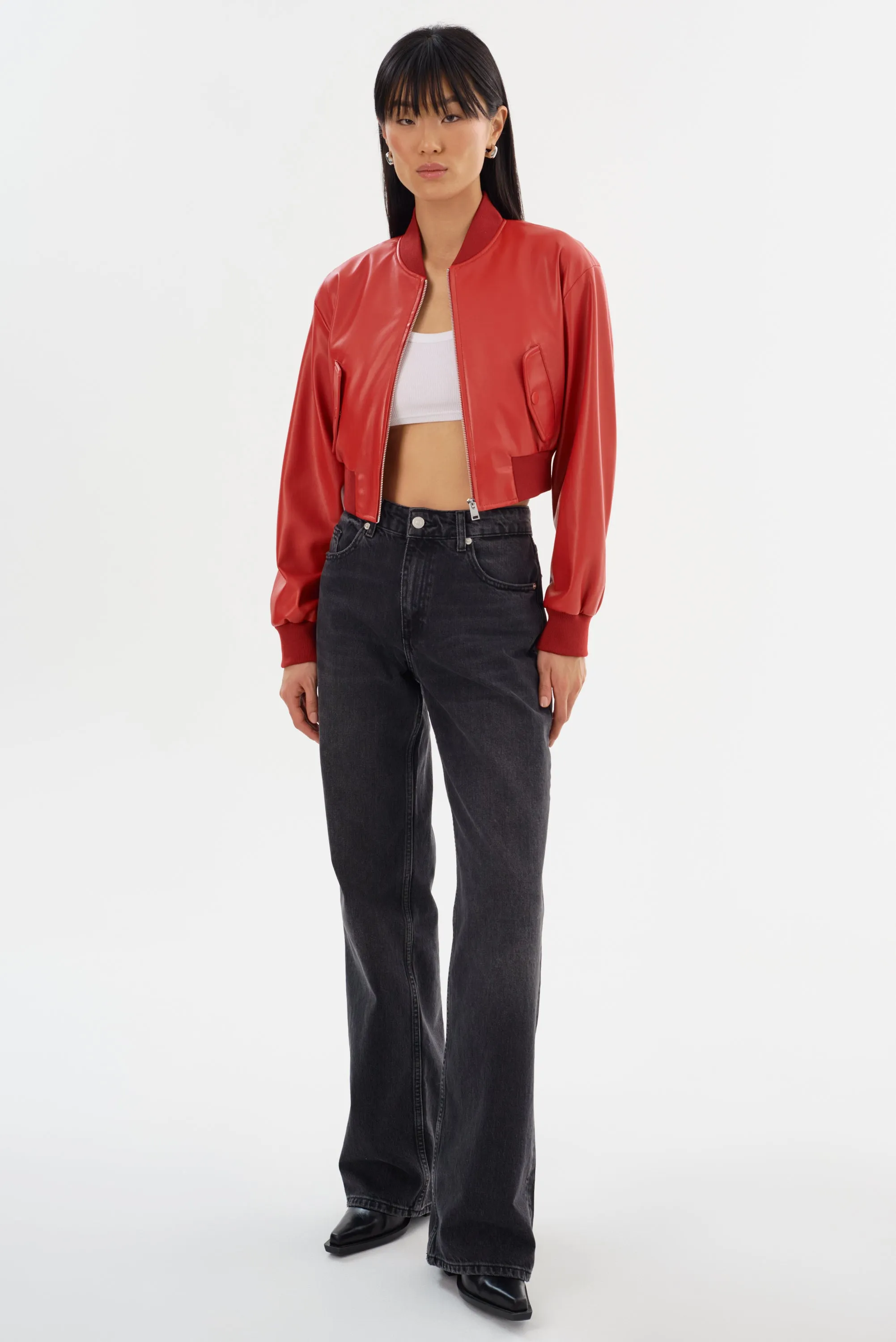 EVELIN | Faux Leather Cropped Bomber sold by LAMARQUE