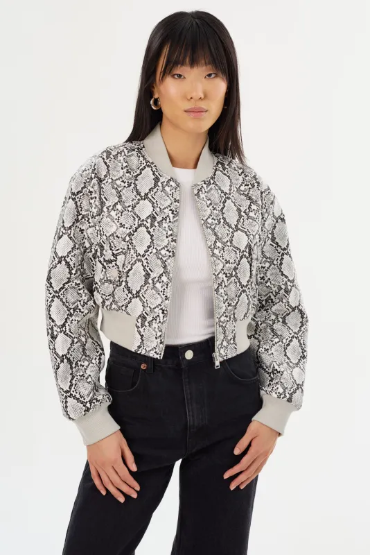 EVELIN Sample | Faux Leather Cropped Bomber sold by La Marque