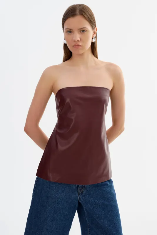 KATYA | Faux Leather Open Back Strapless Top made by LAMARQUE