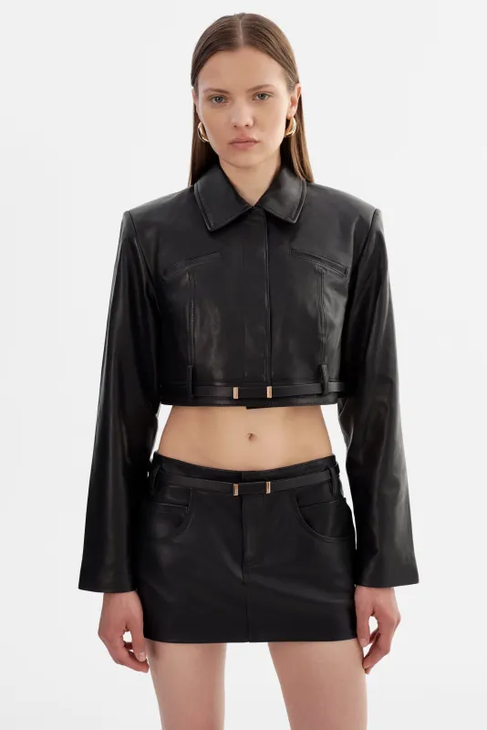 GIA | Cropped Leather Jacket sold by La Marque