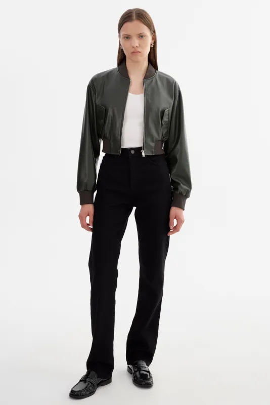 EVELIN | Faux Leather Cropped Bomber sold by La Marque