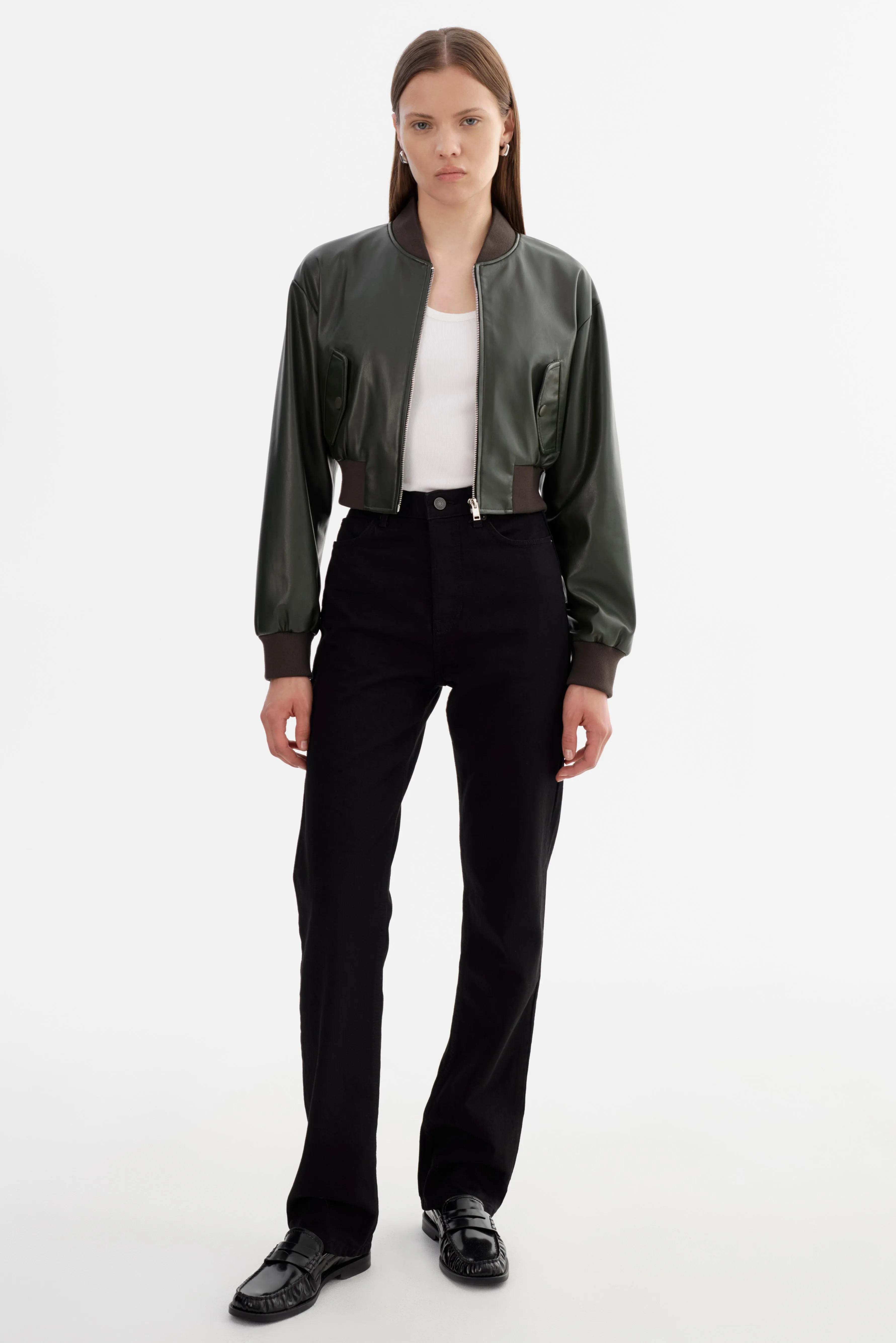 EVELIN | Faux Leather Cropped Bomber sold by LAMARQUE