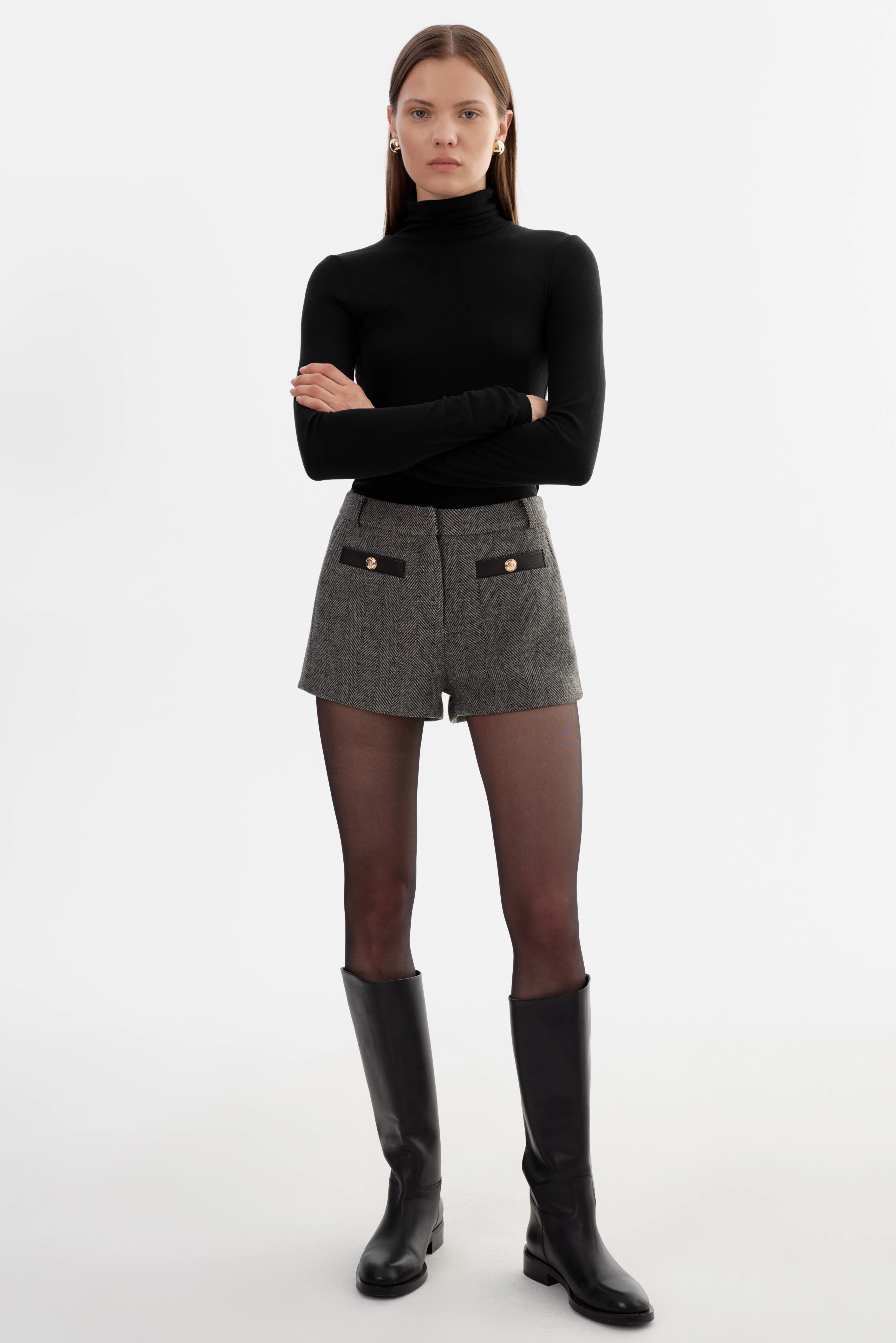 AMRITA | Herringbone Mini Shorts sold by La Marque