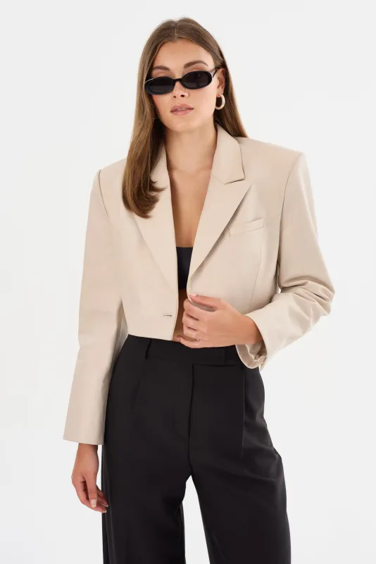 HARMINA | Cropped Leather Blazer made by LAMARQUE