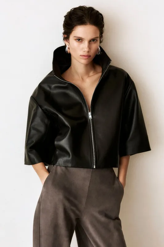 ELIN | Leather Funnel Neck Jacket sold by LAMARQUE