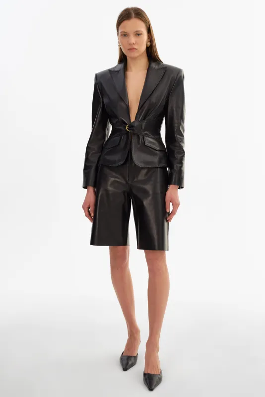 WILEY | Belted Leather Blazer made by LAMARQUE