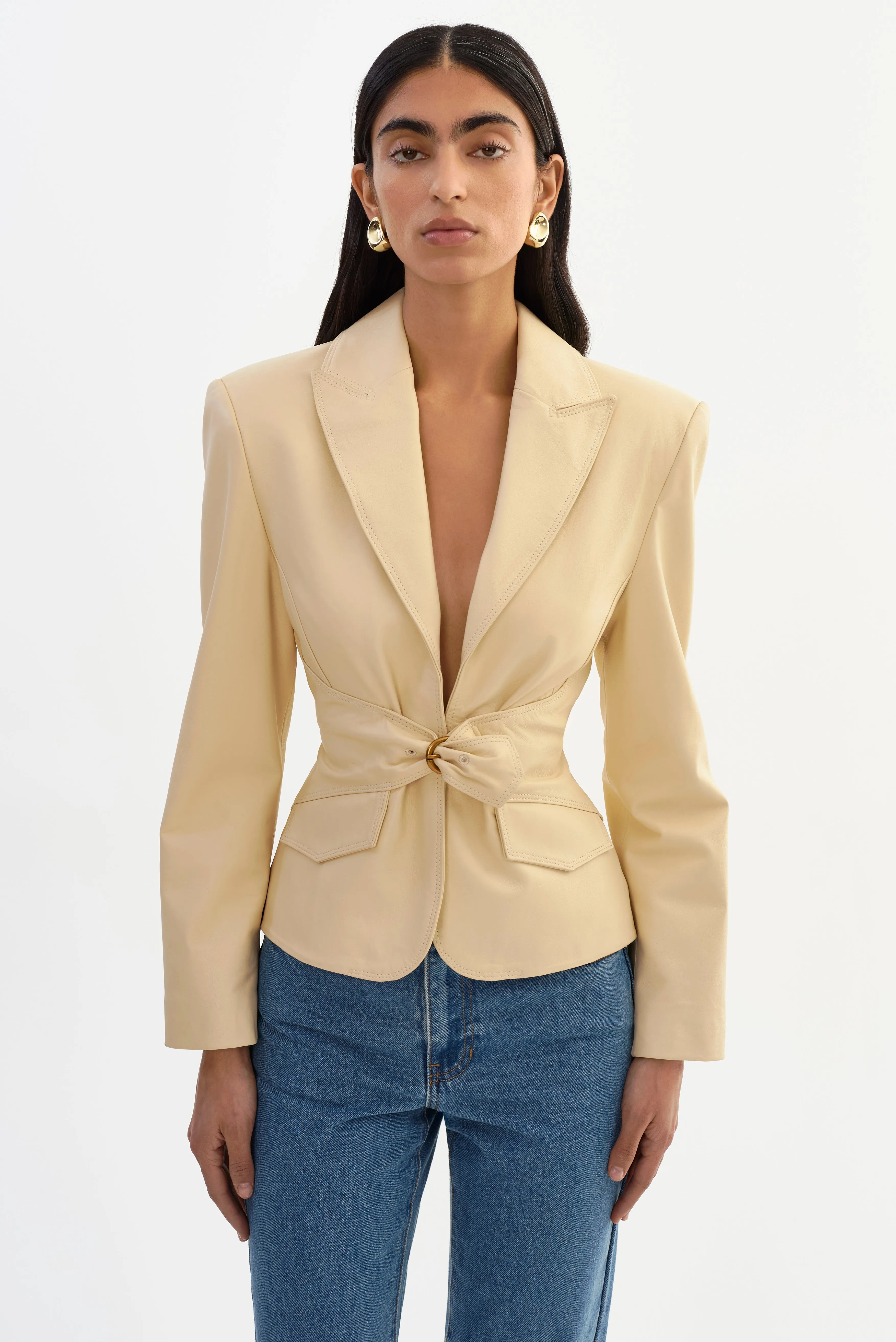 WILEY | Belted Leather Blazer sold by LAMARQUE