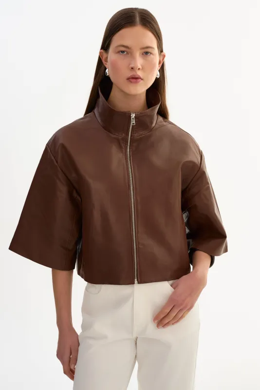 ELIN | Leather Funnel Neck Jacket sold by LAMARQUE