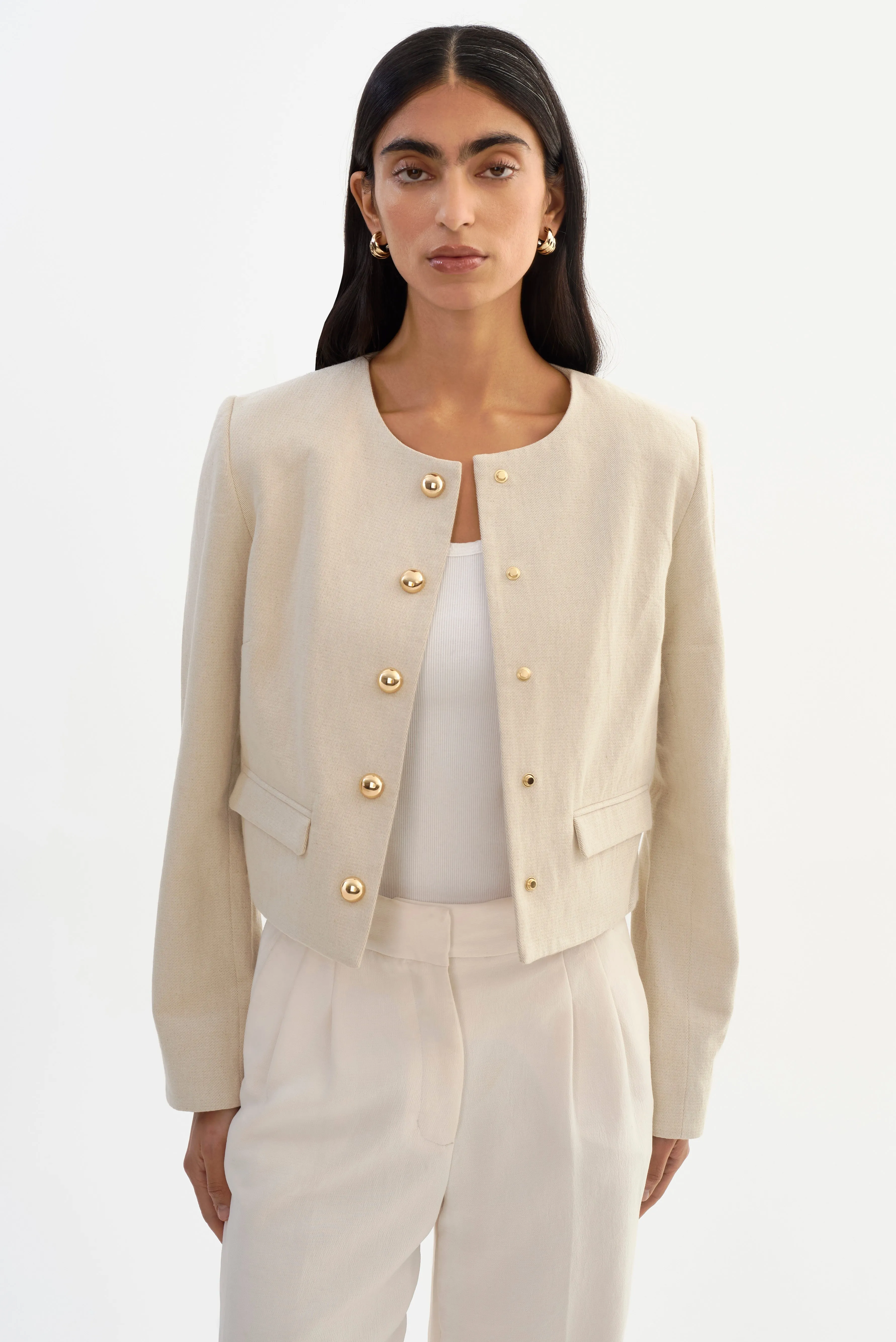 FRANCINA | Collarless Linen Blend Twill Jacket sold by LAMARQUE product image thumbnail 4