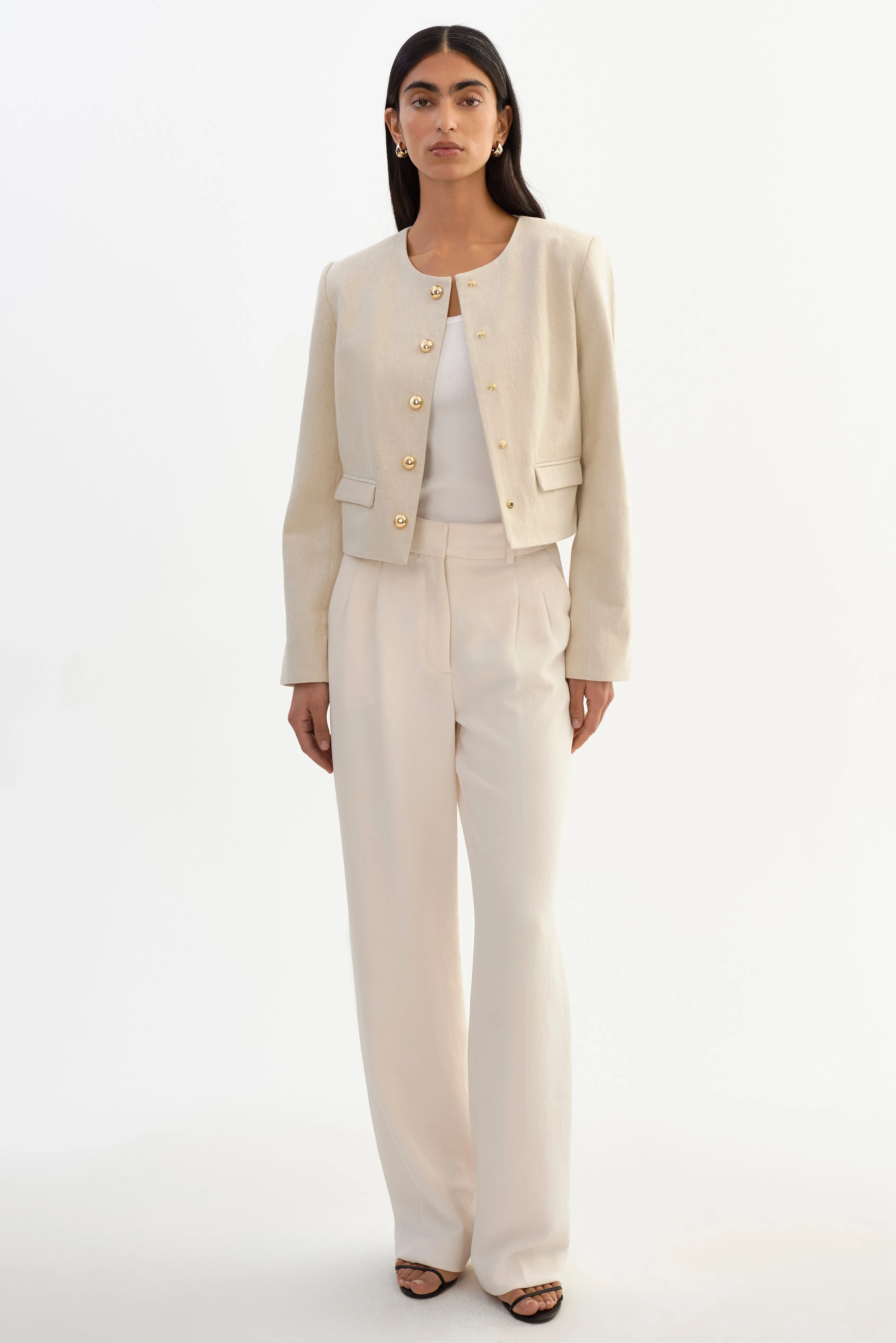 FRANCINA | Collarless Linen Blend Twill Jacket sold by LAMARQUE product image thumbnail 2