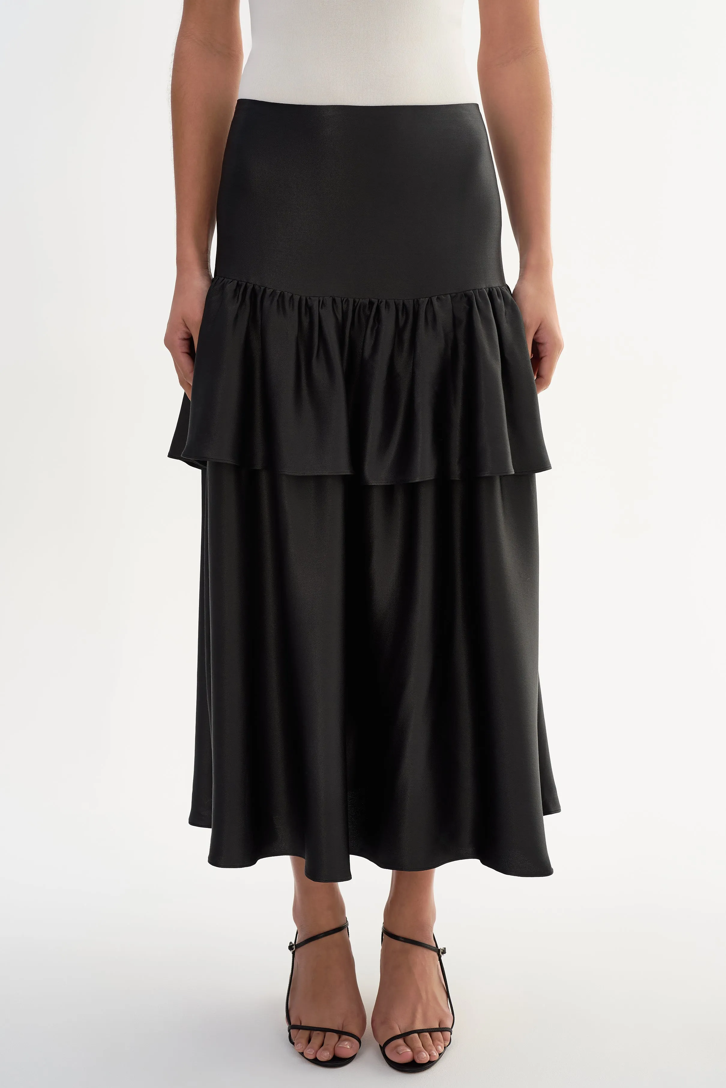 CHALINA | Ruffle Satin Midi Skirt sold by LAMARQUE product image thumbnail 3