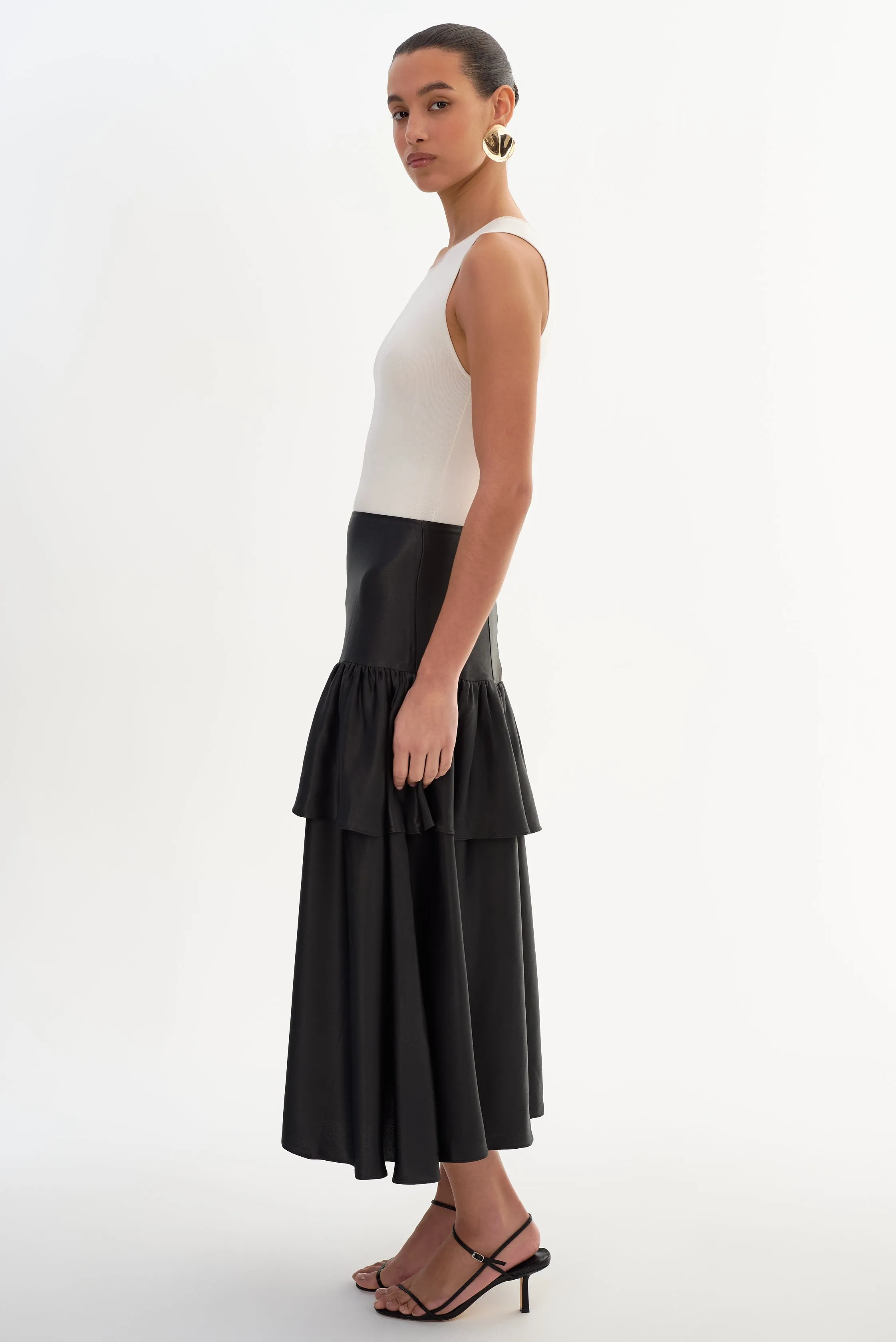 CHALINA | Ruffle Satin Midi Skirt sold by LAMARQUE product image thumbnail 5