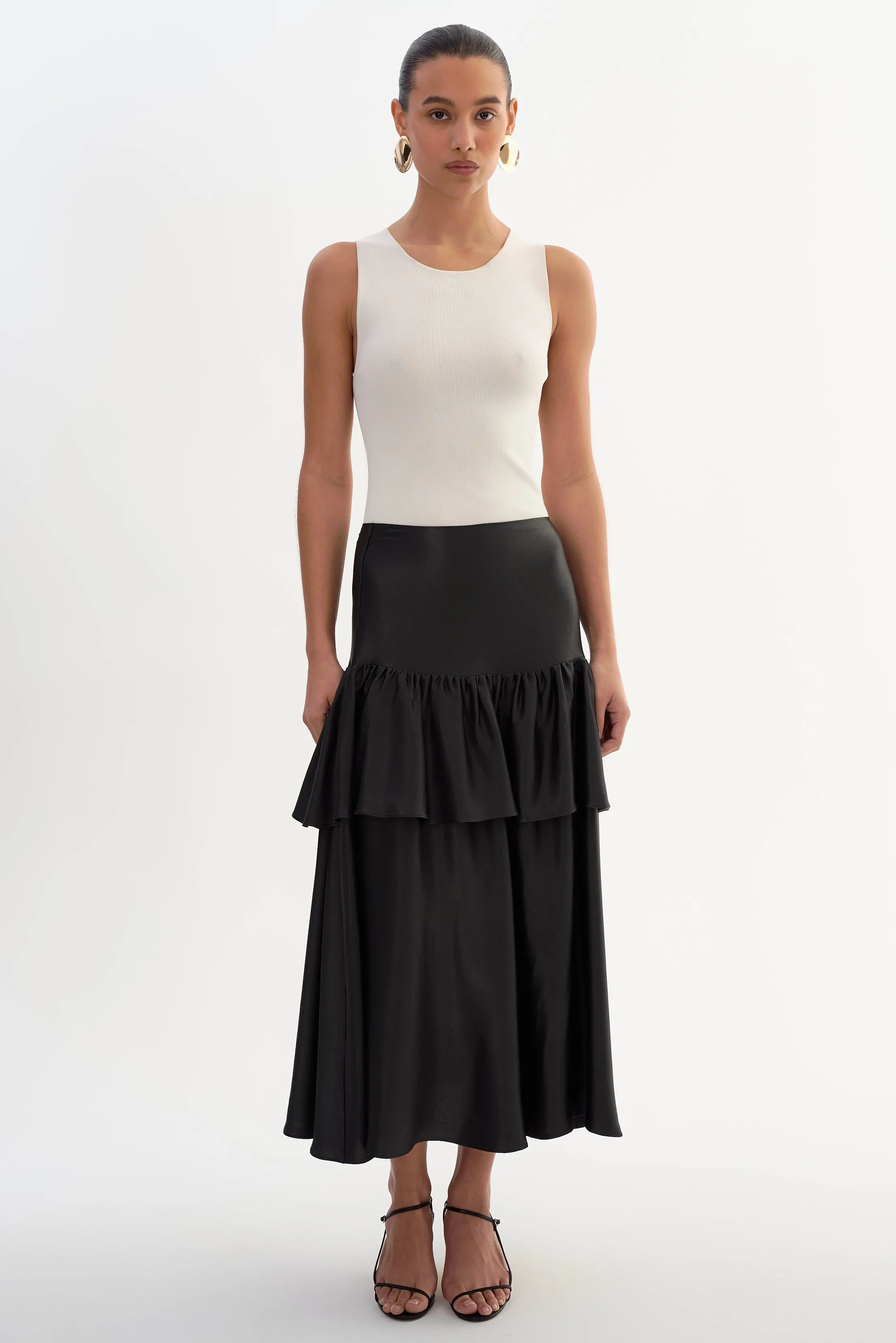 CHALINA | Ruffle Satin Midi Skirt sold by LAMARQUE product image thumbnail 2