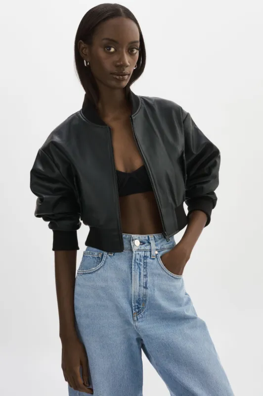 EVELIN | Faux Leather Cropped Bomber sold by La Marque