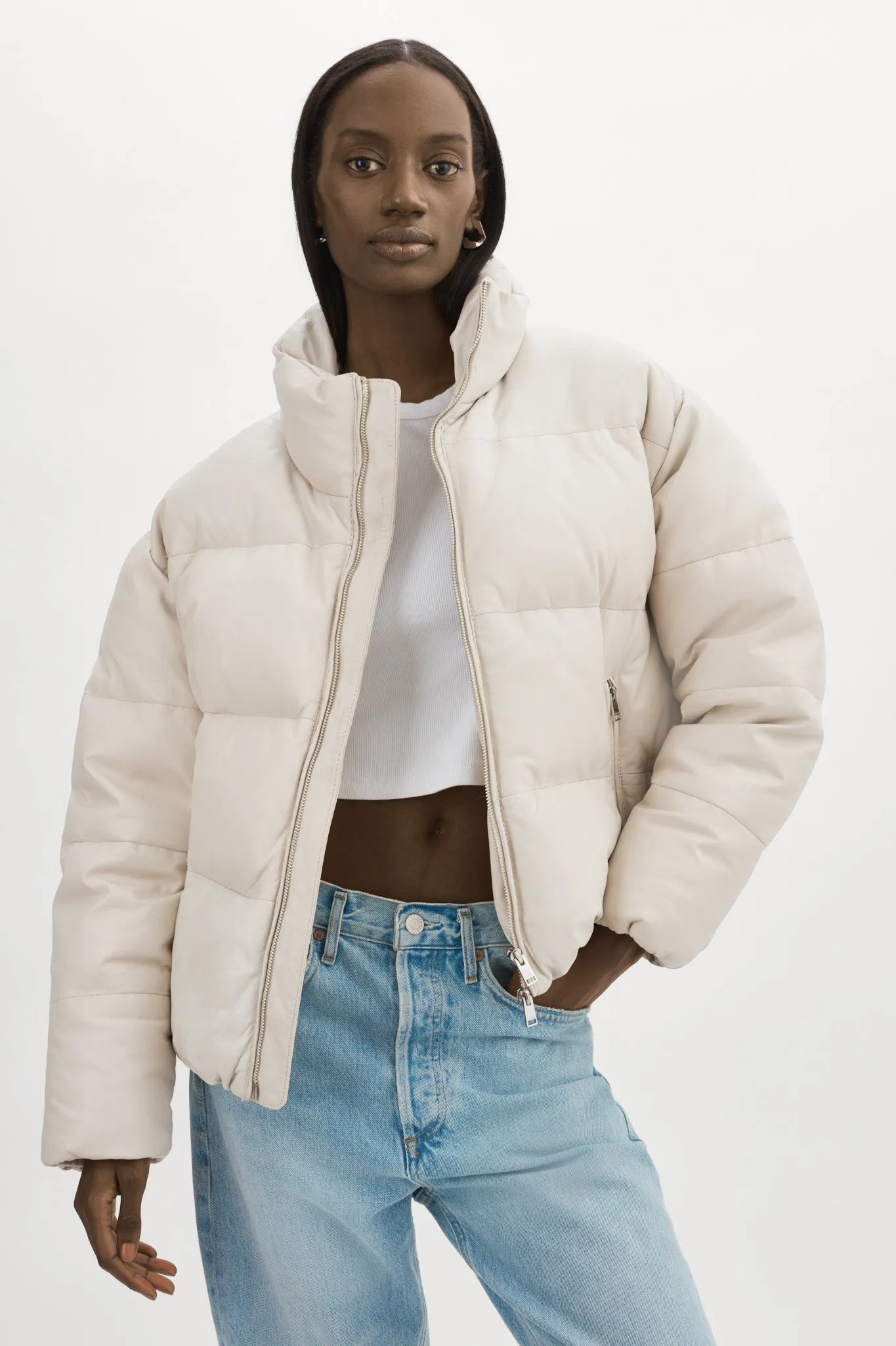 IRIS Leather Puffer Jacket sold by La Marque