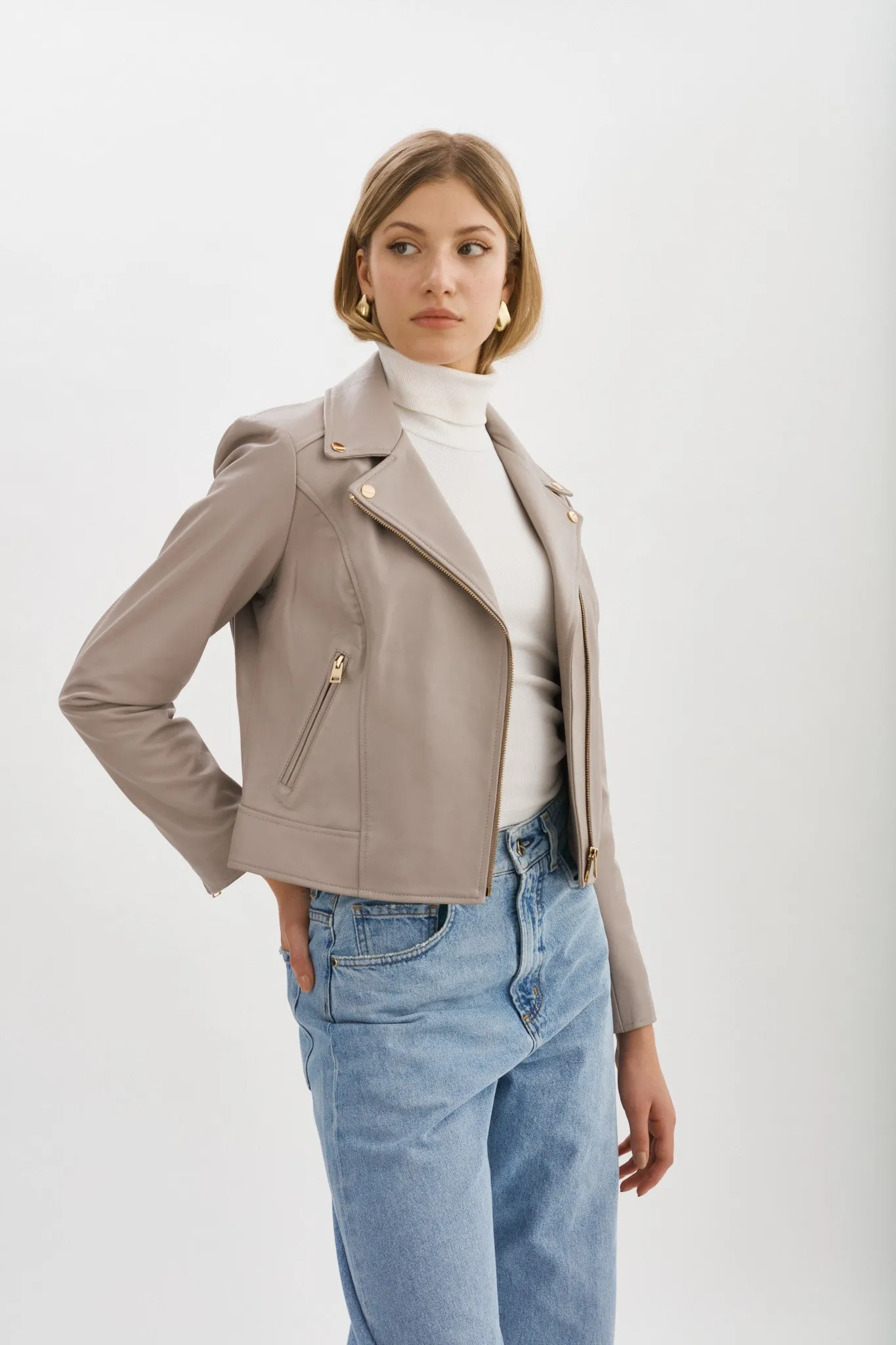 KELSEY GOLD | Leather Biker Jacket sold by La Marque