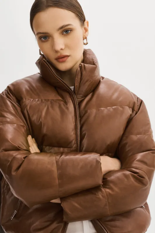 IRIS Leather Puffer Jacket sold by La Marque