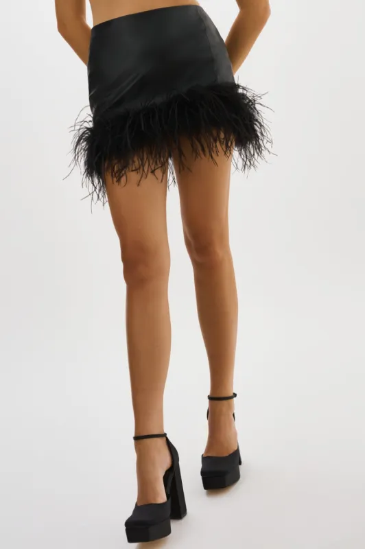 MAGNOLIA | Feather Trim Mini Skirt sold by La Marque