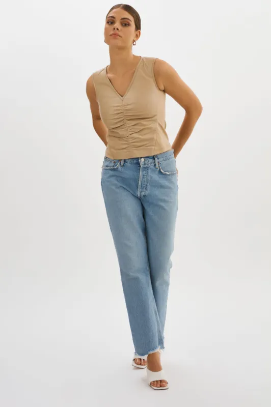 FIRMINA | Leather Ruched Top sold by La Marque