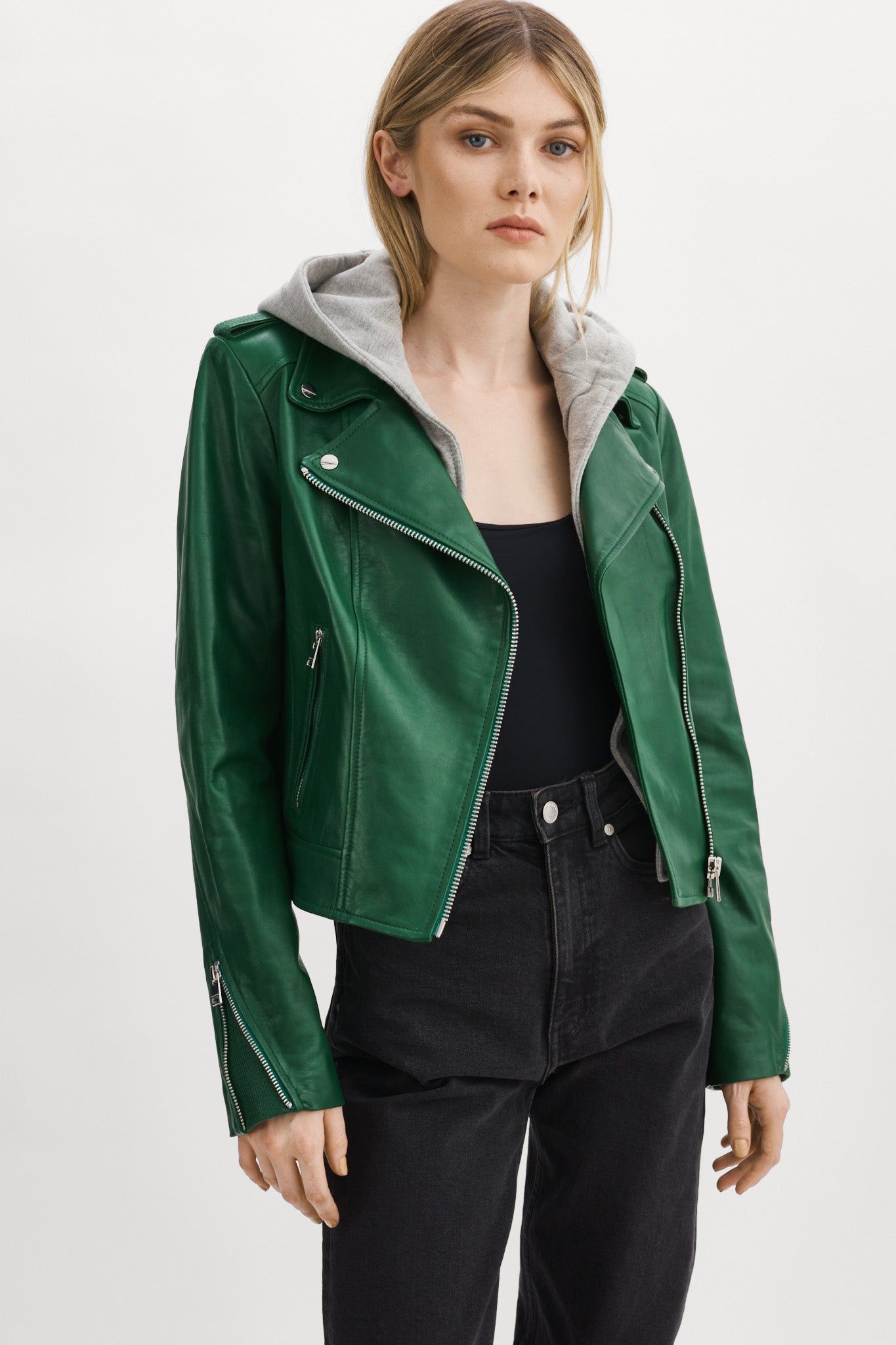 HOLY | Leather Biker Jacket with Removable Hood sold by La Marque