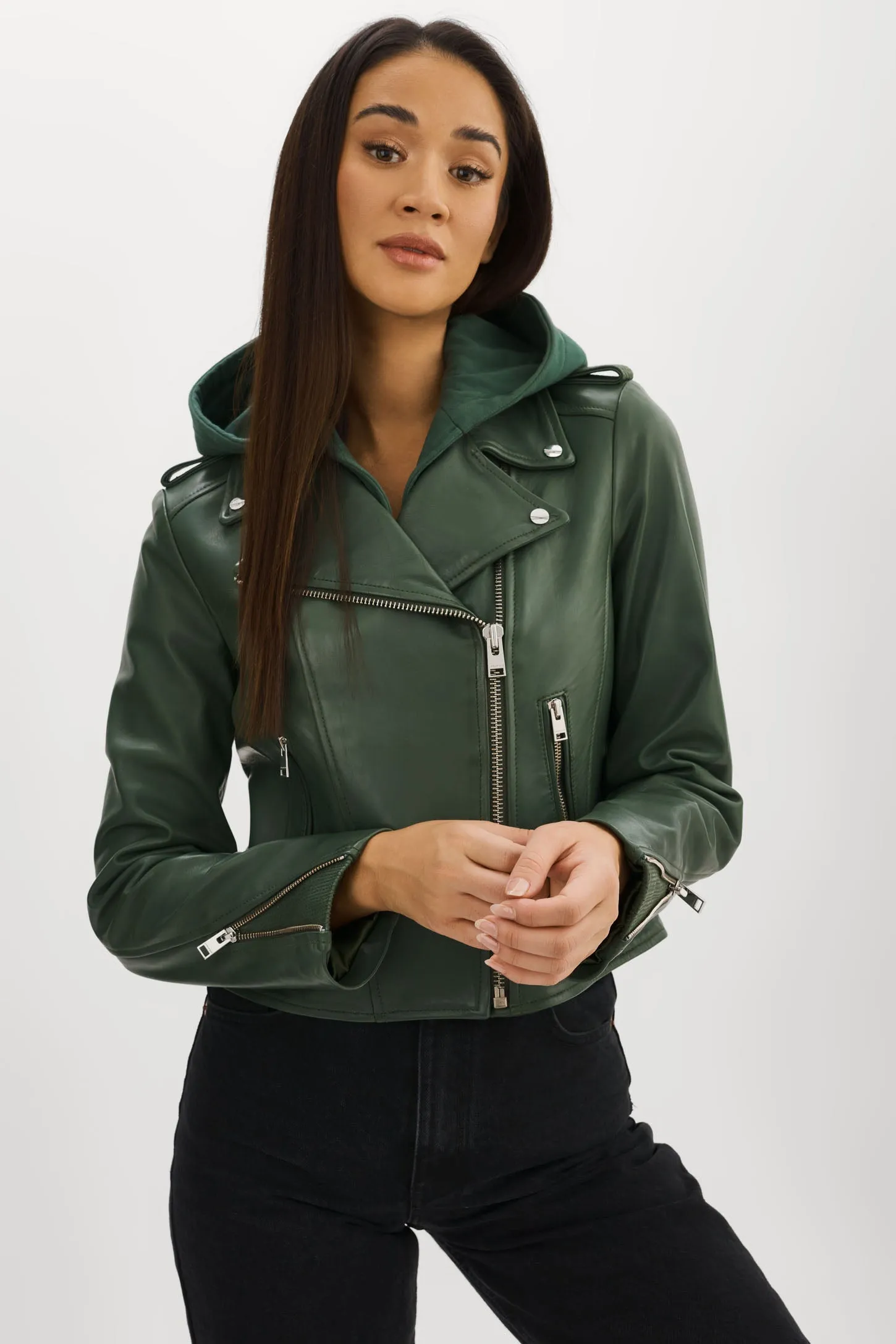 HOLY | Leather Biker Jacket with Removable Hood sold by LAMARQUE product image thumbnail 2