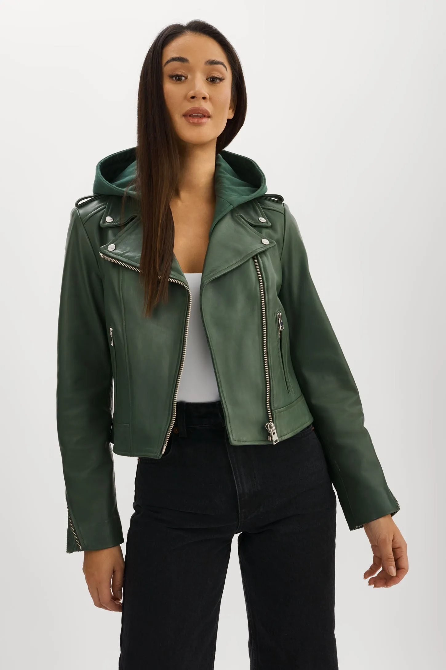 HOLY | Leather Biker Jacket with Removable Hood sold by LAMARQUE product image thumbnail 3