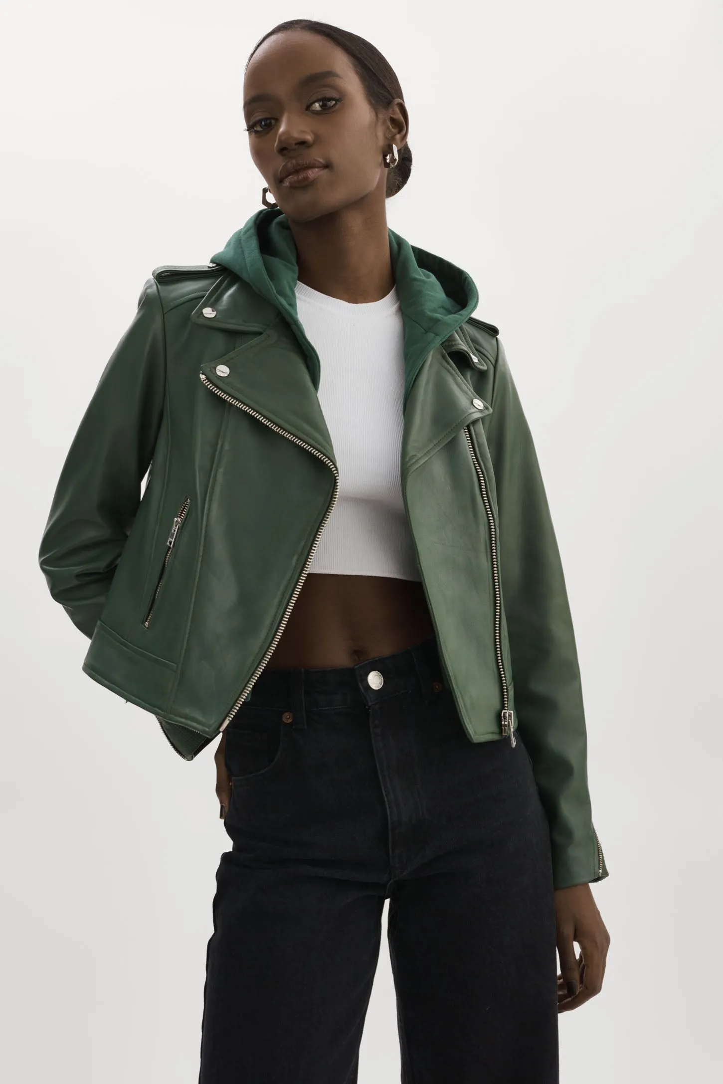 HOLY | Leather Biker Jacket with Removable Hood sold by LAMARQUE
