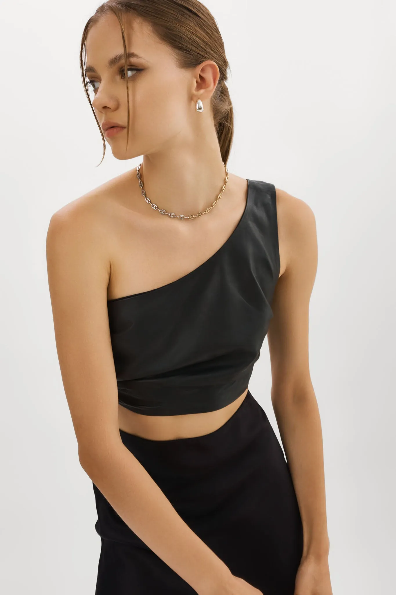PESHA | Leather Crop Top sold by La Marque