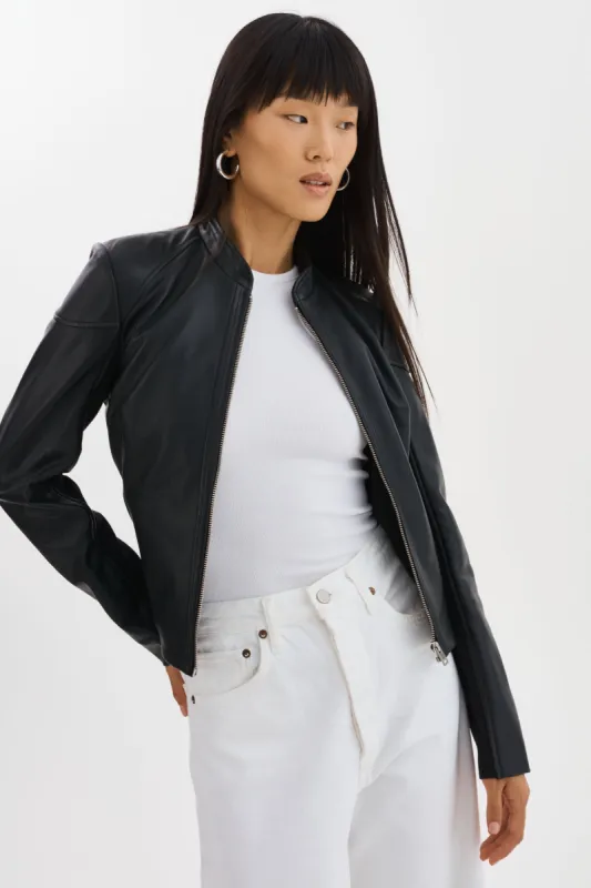 HIRA | Fitted Leather Jacket sold by La Marque