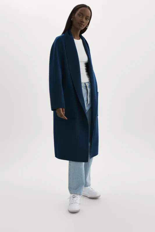 THARA | Shawl Collar Wool Coat made by LAMARQUE