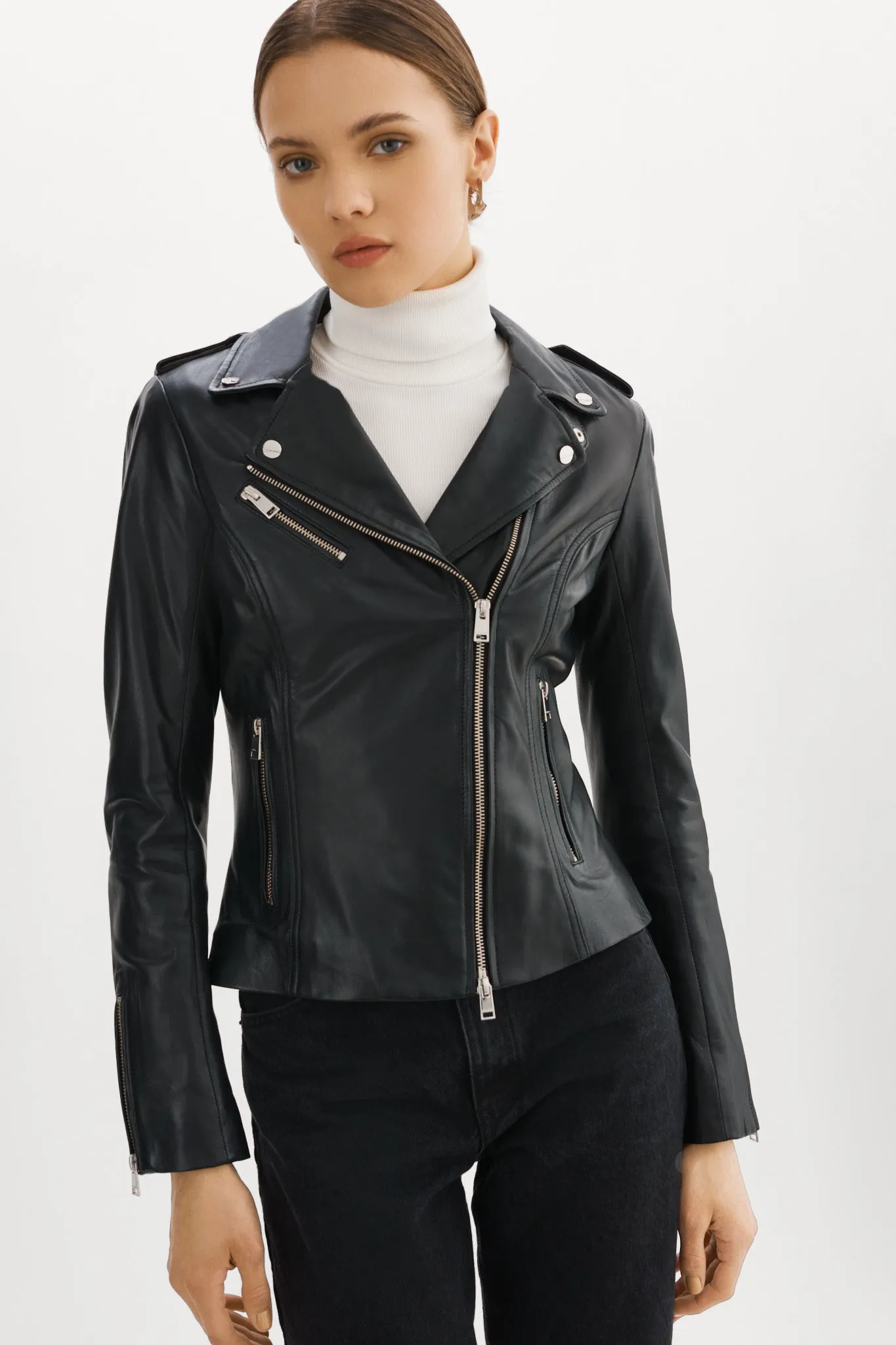 HARPER | Fitted Leather Biker Jacket sold by LAMARQUE product image thumbnail 4