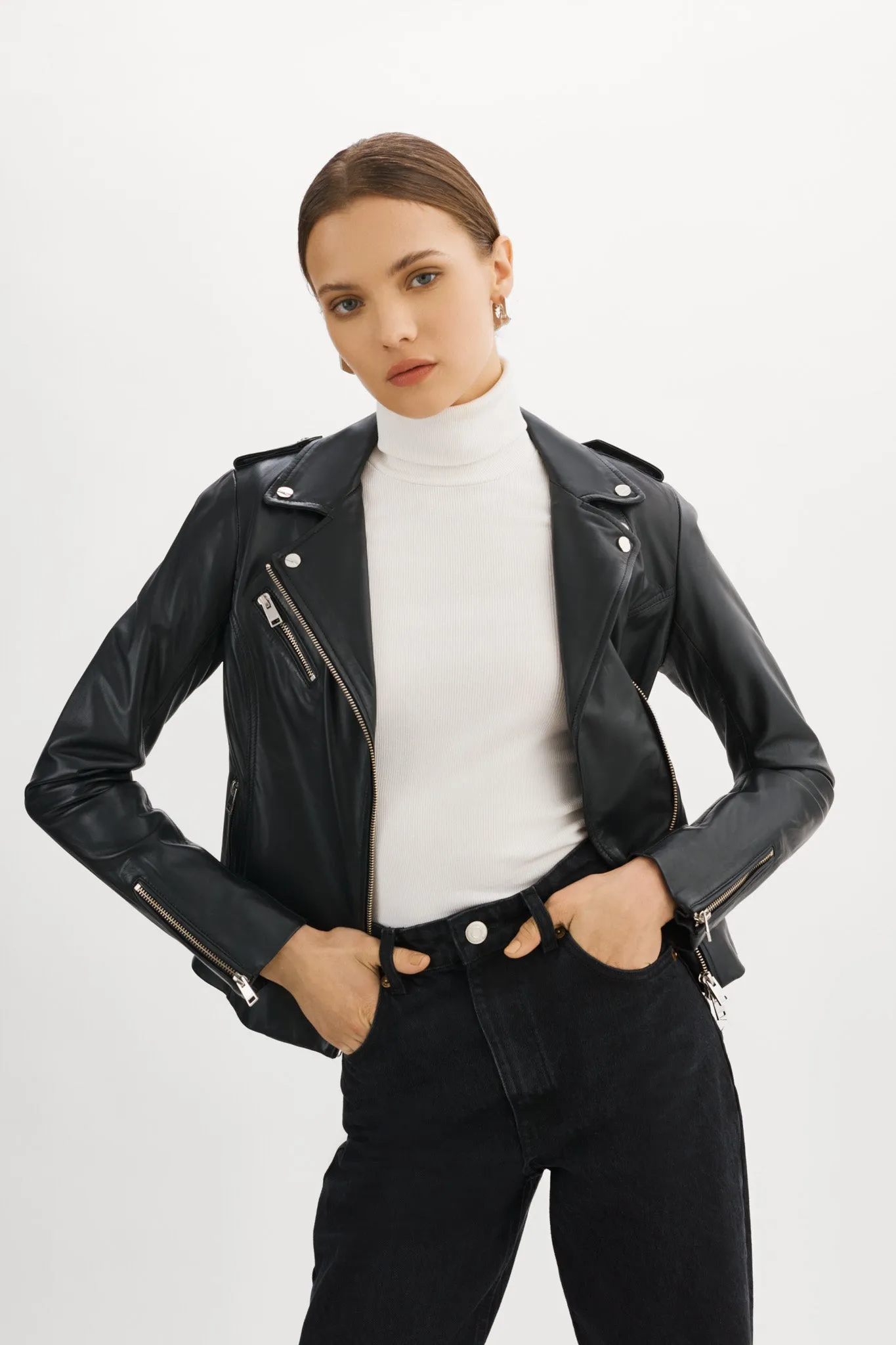 HARPER | Fitted Leather Biker Jacket sold by LAMARQUE product image thumbnail 3