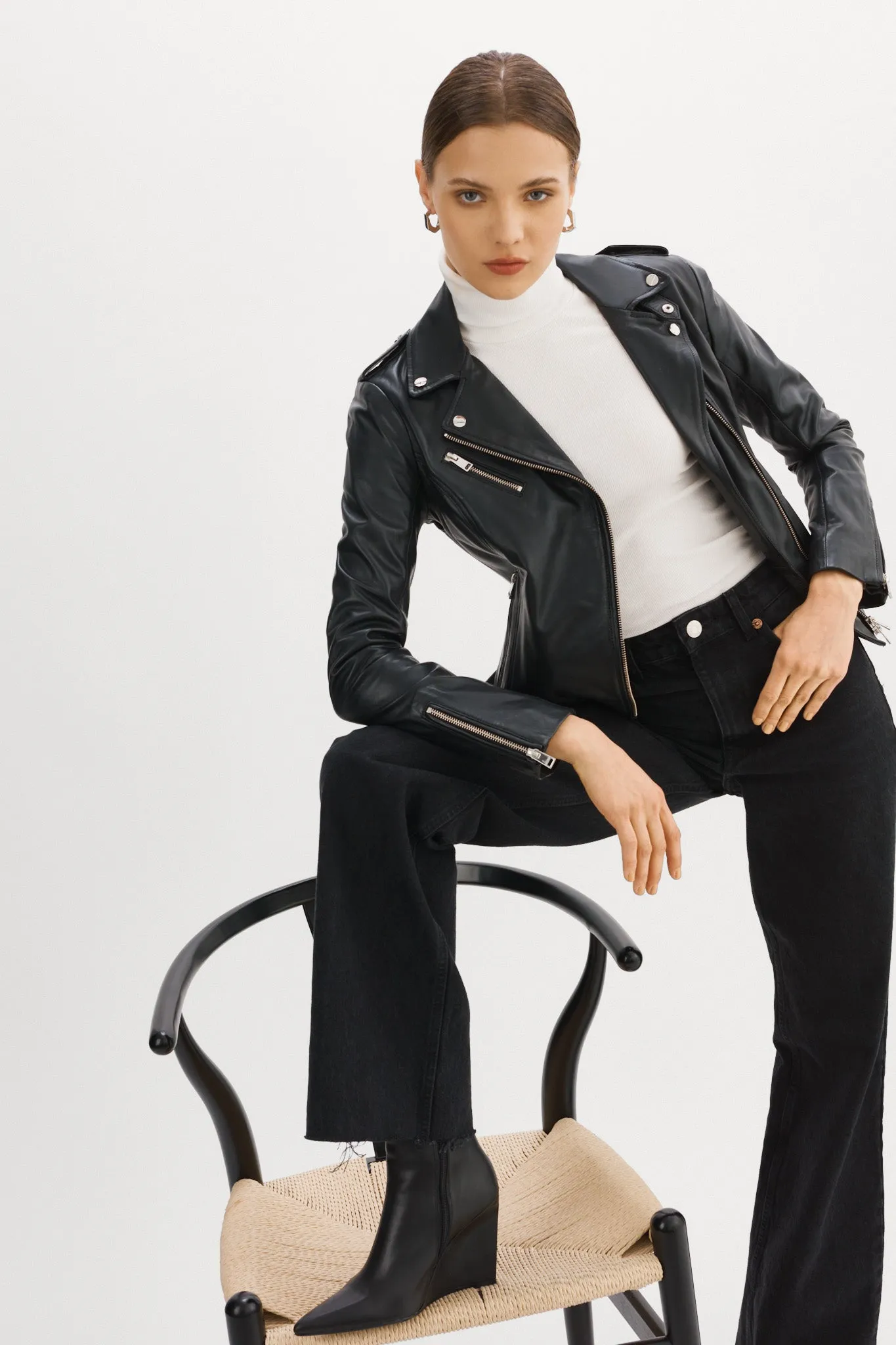 HARPER | Fitted Leather Biker Jacket sold by LAMARQUE