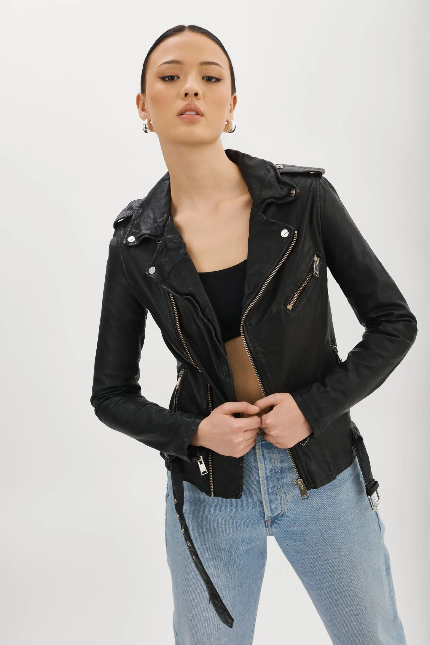 KIYOSHI | Washed Leather Belted Biker Jacket sold by La Marque