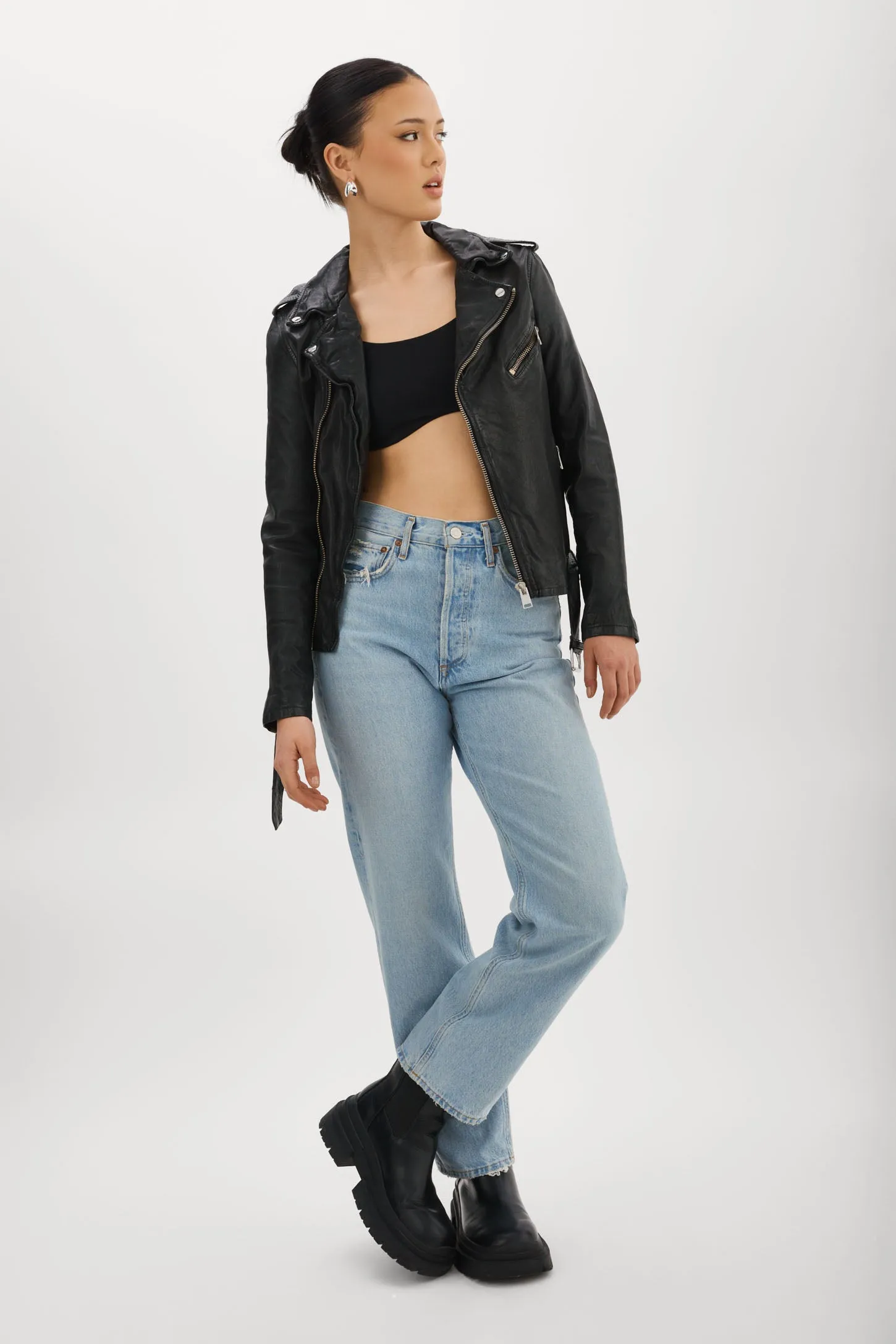 KIYOSHI | Washed Leather Belted Biker Jacket sold by La Marque product image thumbnail 2