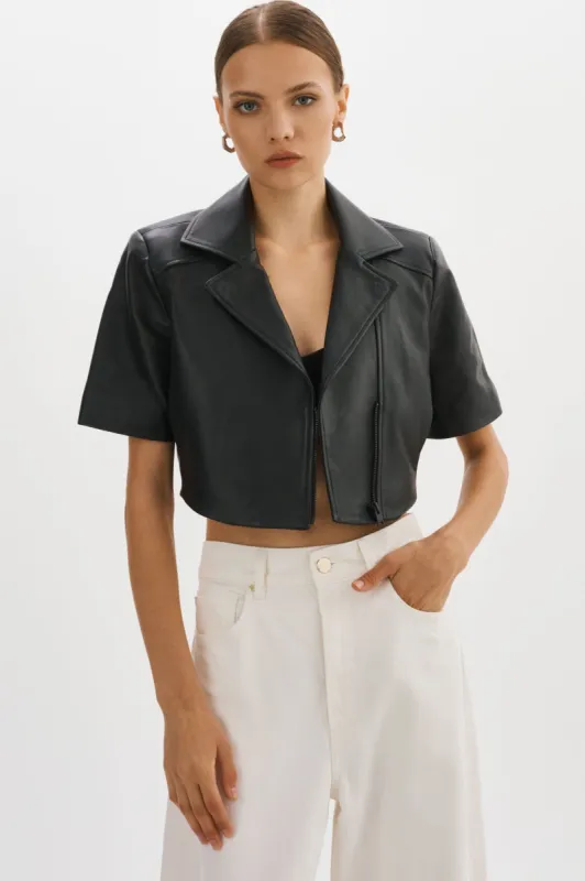 Naeva | Cropped Leather Jacket sold by La Marque