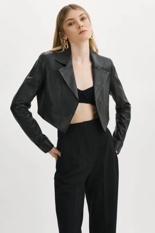 NICIA | Cropped Leather Blazer sold by La Marque