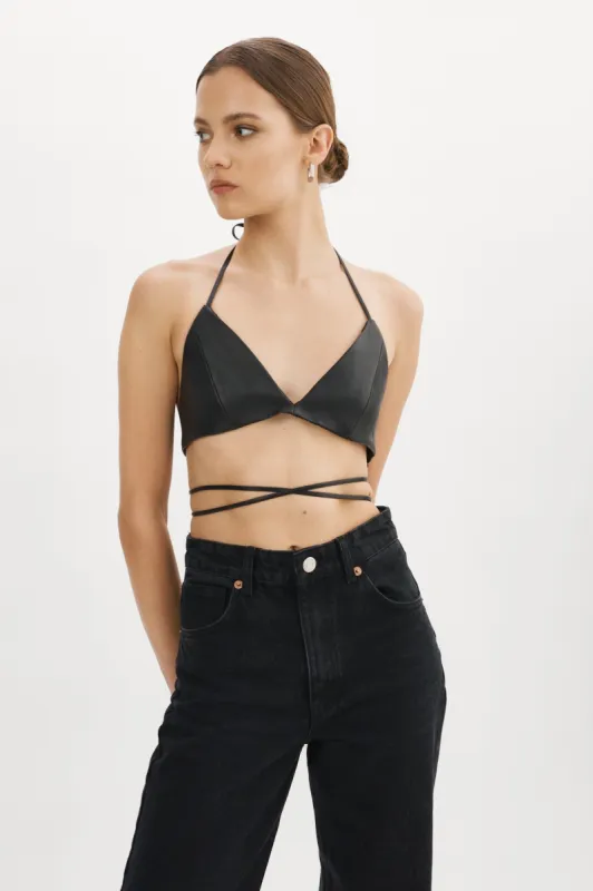 MELKA | Leather Tie Bralette sold by La Marque