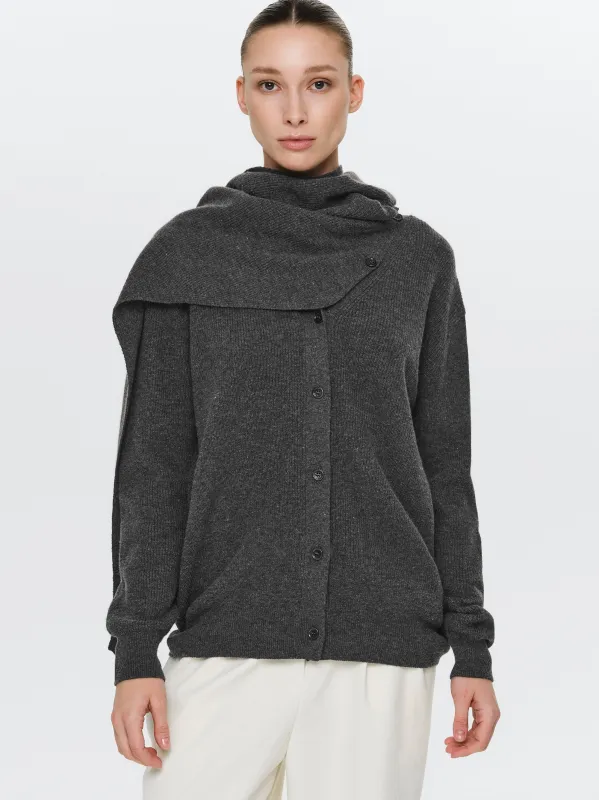 Scarf Button Sweater, Charcoal sold by Source Unknown