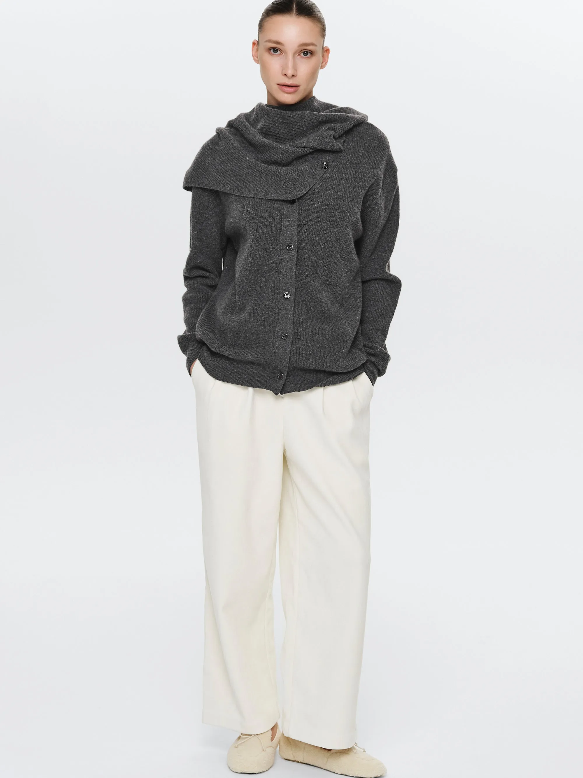 Scarf Button Sweater, Charcoal sold by Source Unknown product image thumbnail 4