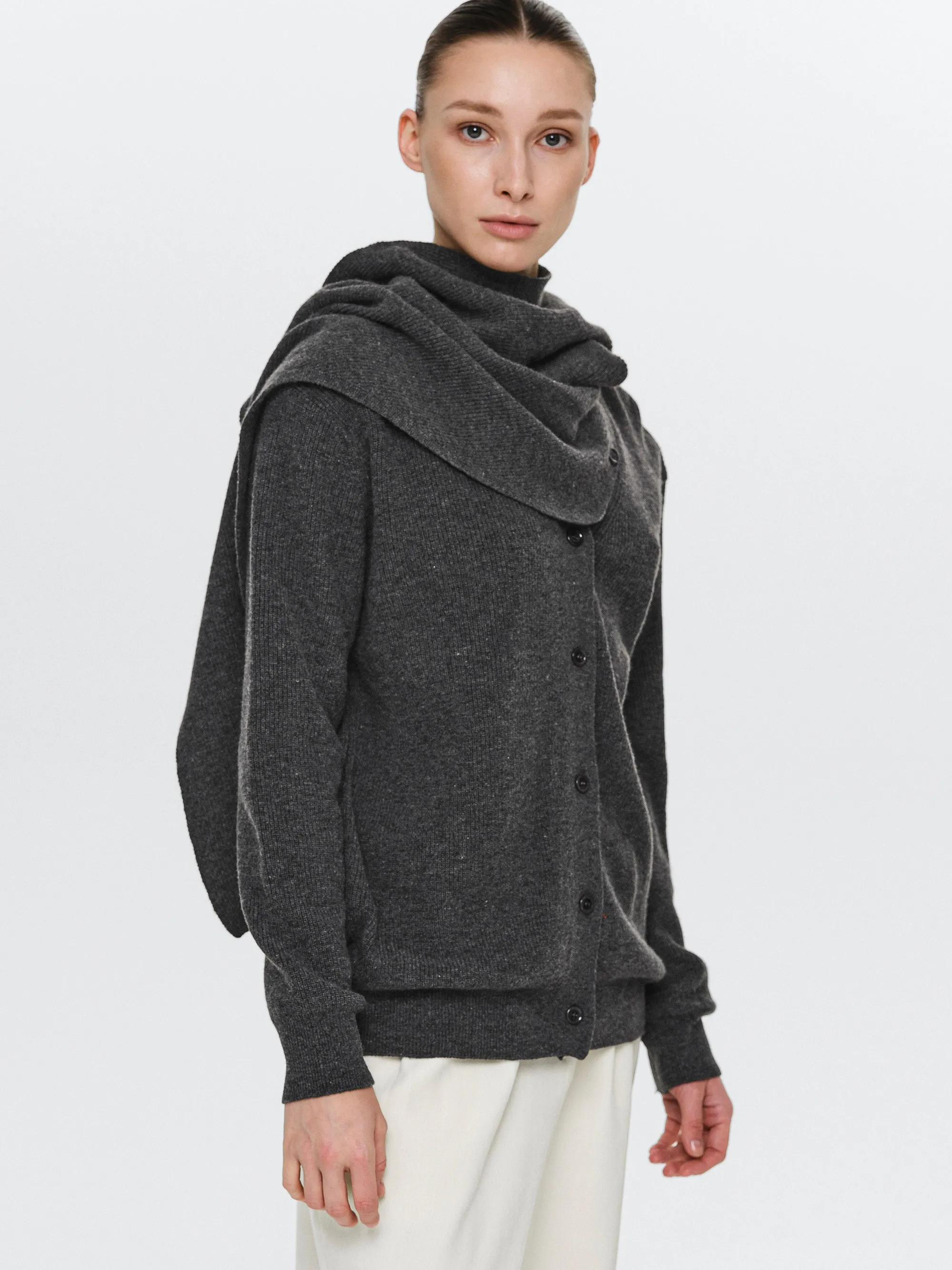 Scarf Button Sweater, Charcoal sold by Source Unknown product image thumbnail 2