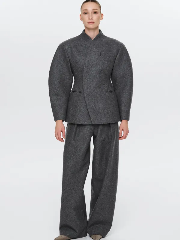 Curved Wool Felt Jacket, Charcoal sold by Source Unknown