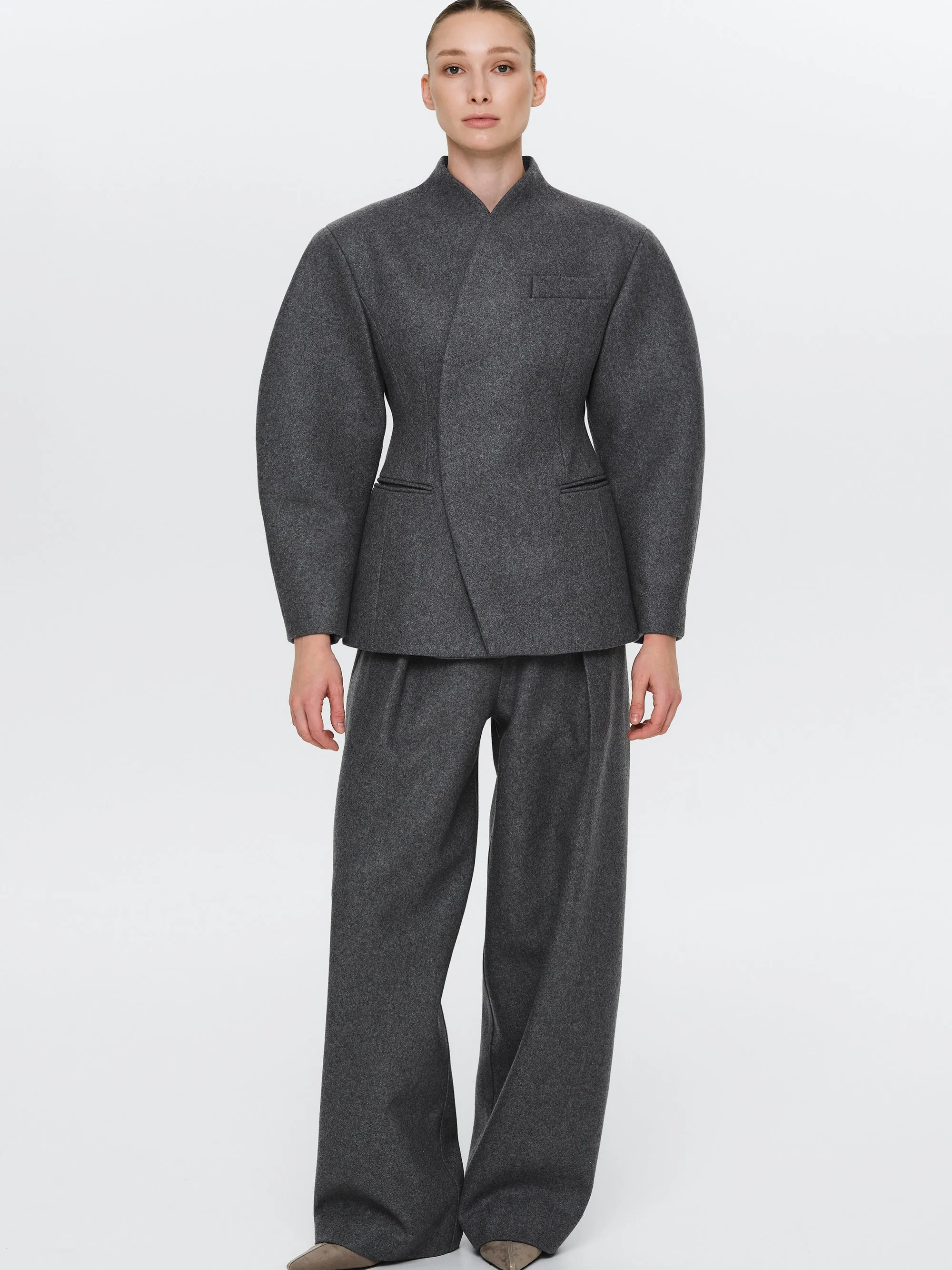 Curved Wool Felt Jacket, Charcoal sold by Source Unknown