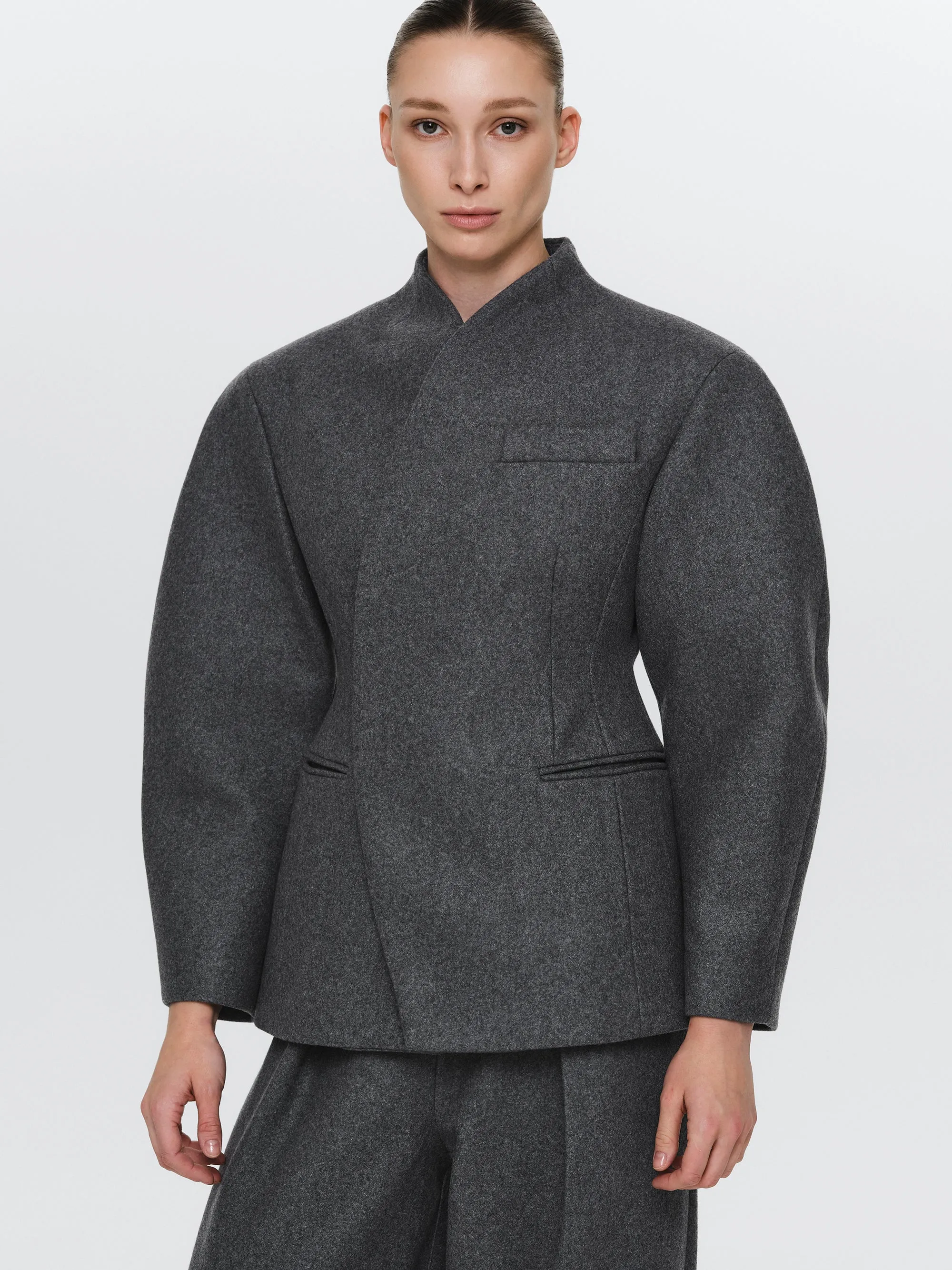 Curved Wool Felt Jacket, Charcoal sold by Source Unknown product image thumbnail 2