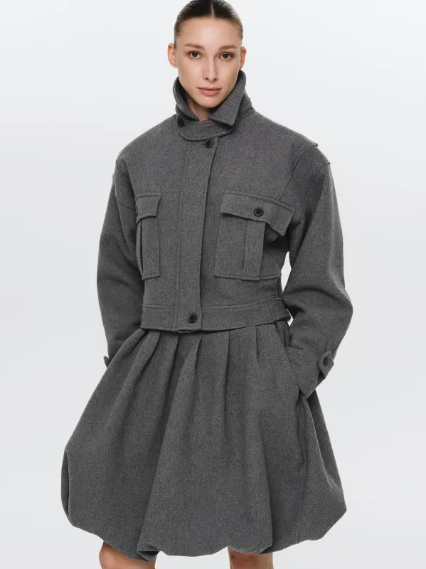 Wool-Blend Cropped Jacket, Grey sold by Source Unknown