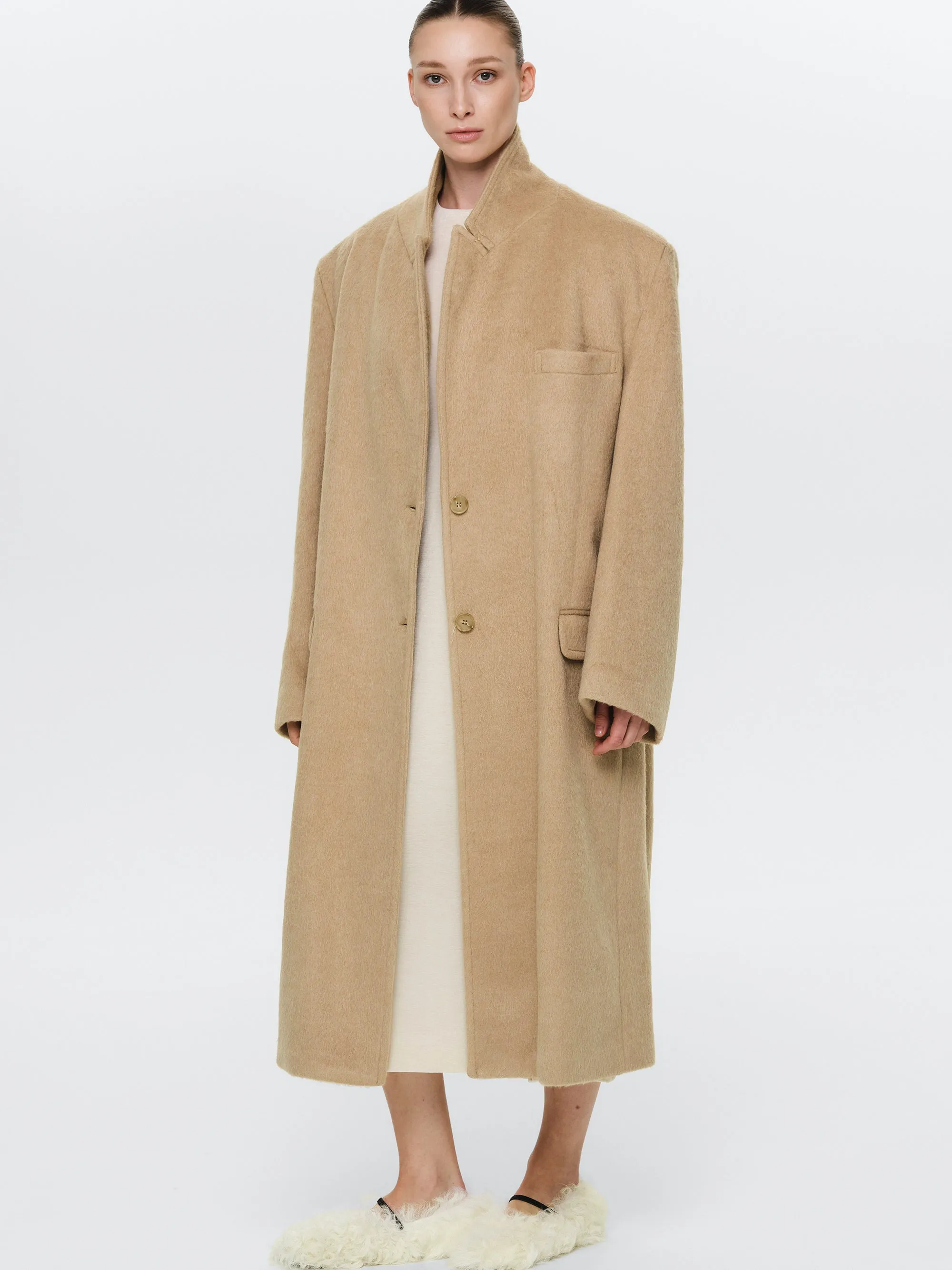 Oversized Brushed Coat, Beige sold by Source Unknown product image thumbnail 3