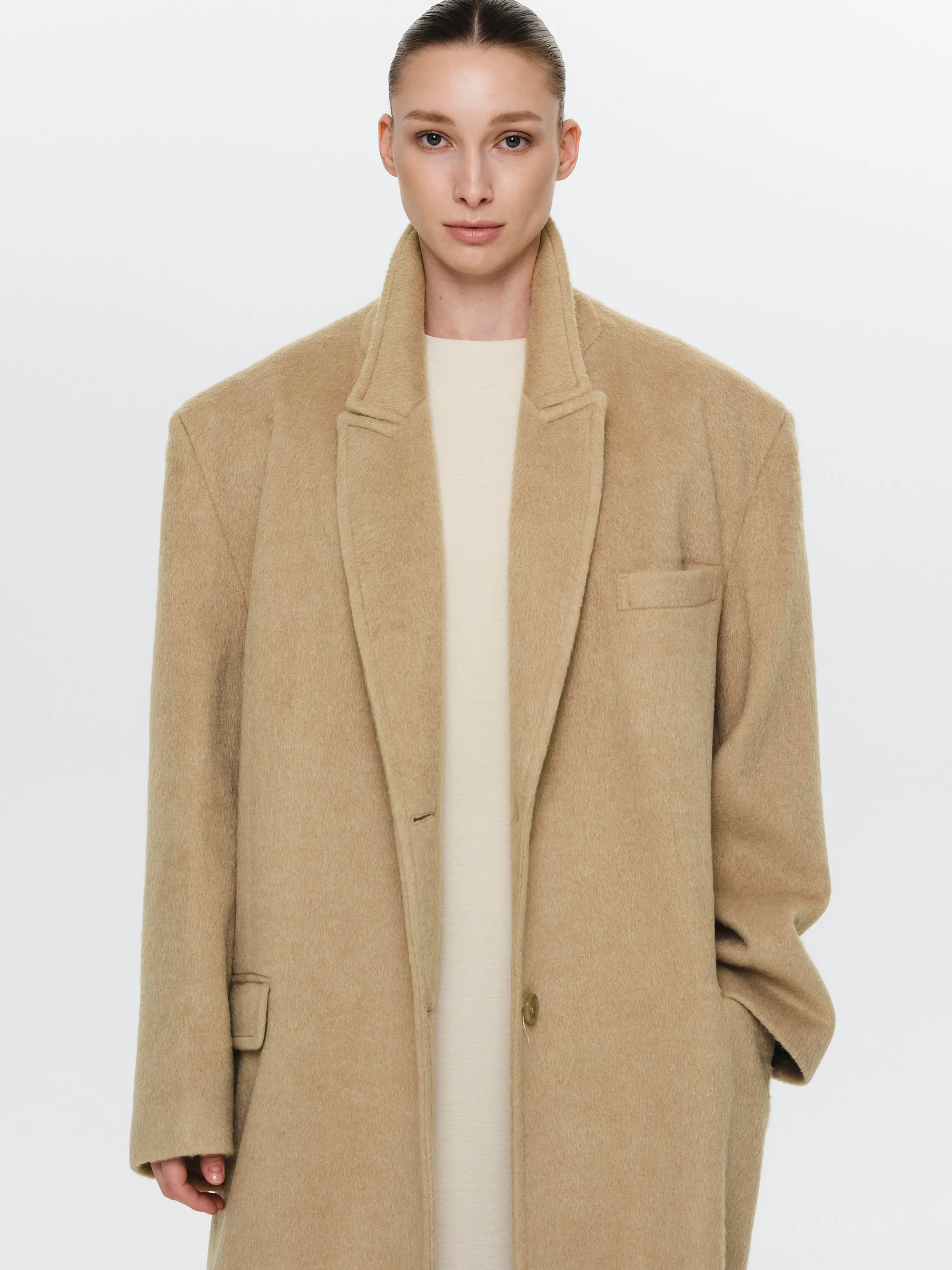 Oversized Brushed Coat, Beige sold by Source Unknown