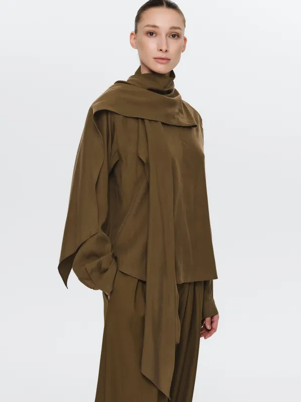Scarf Tencel Blouse, Brown sold by Source Unknown
