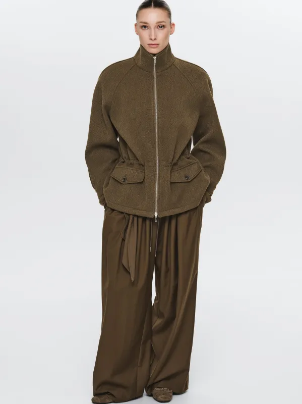 Stand Collar Field Wool Jacket, Brown sold by Source Unknown