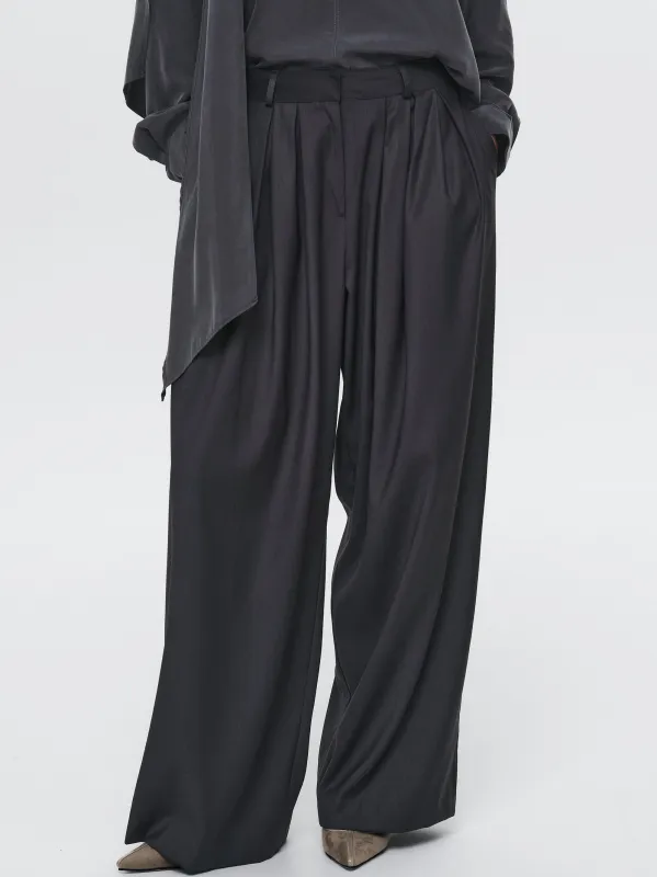 Wide Pleated Trousers, Charcoal sold by Source Unknown